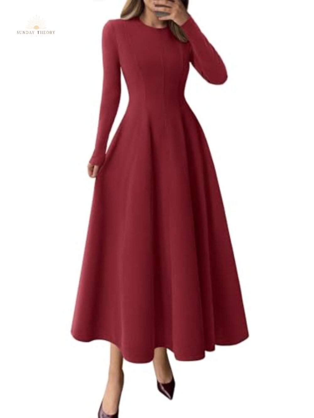 Women's Long Sleeve A-Line Midi Fit & Flare Cocktail Dress